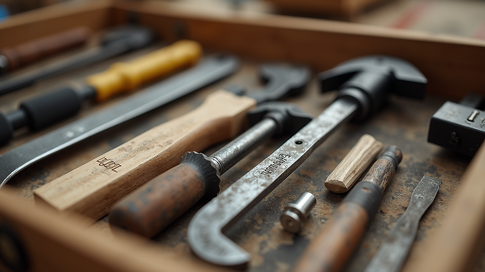 Close-up view of a well-organized toolbox with various tools for furniture assembly