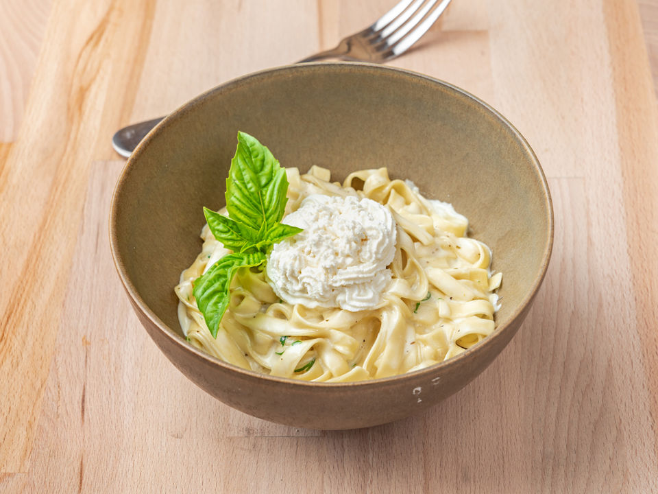Fresh pasta quattro formaggi with four cheeses at Cafe Luce Italian restaurant in Midtown East Manhattan
