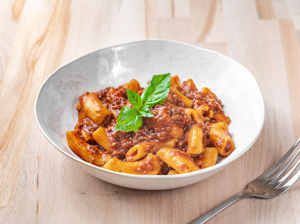 Fresh pasta bolognese with slow-simmered meat sauce at Cafe Luce Italian restaurant in Midtown East Manhattan