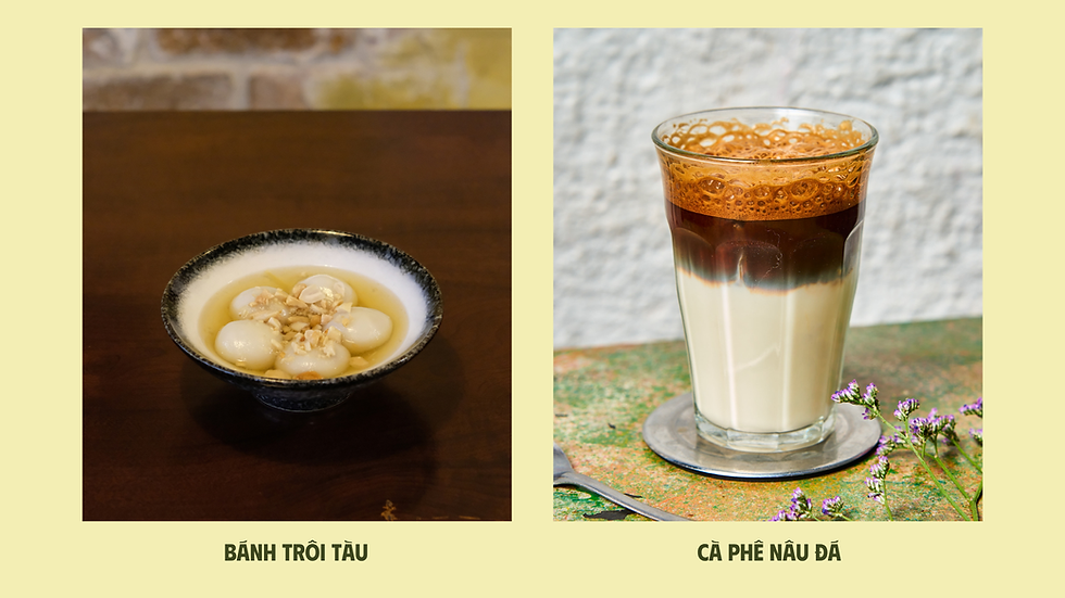 Traditional Vietnamese dessert bánh trôi tàu and Vietnamese iced coffee at Hanoi 1988 Paris