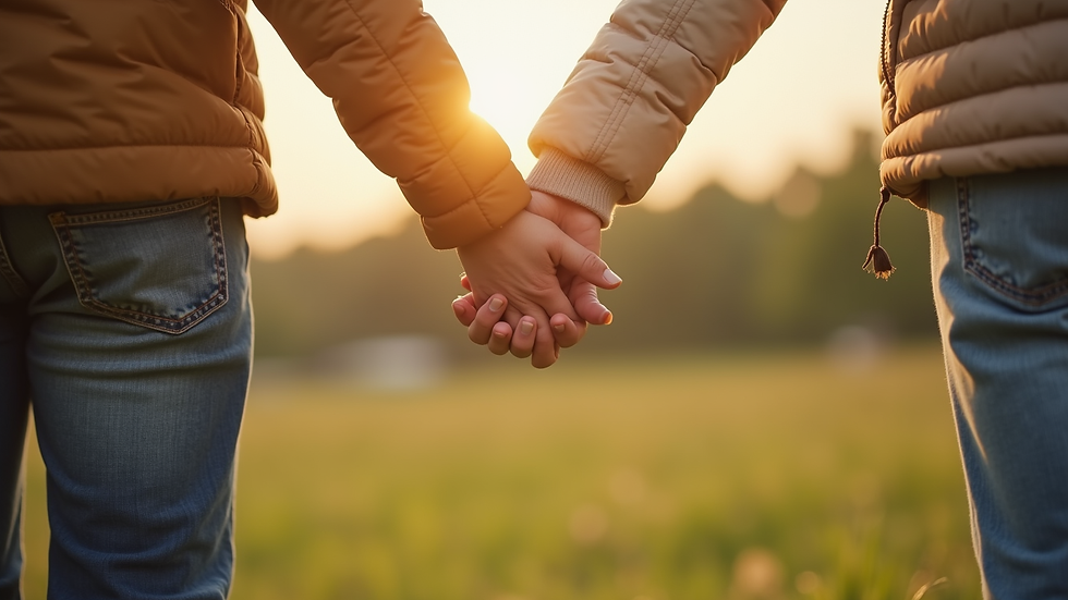 Close-up of a family holding hands in a park