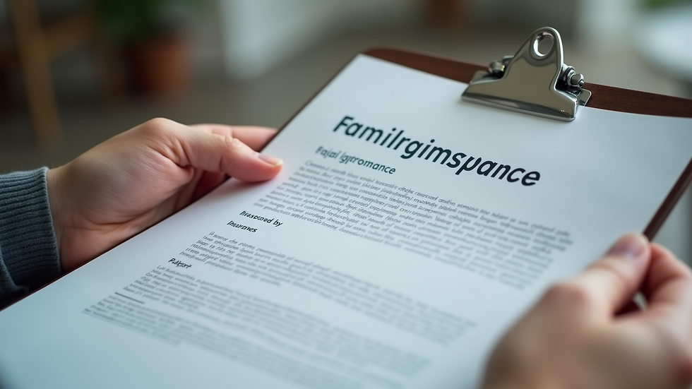 Close-up view of hands holding a family insurance policy document