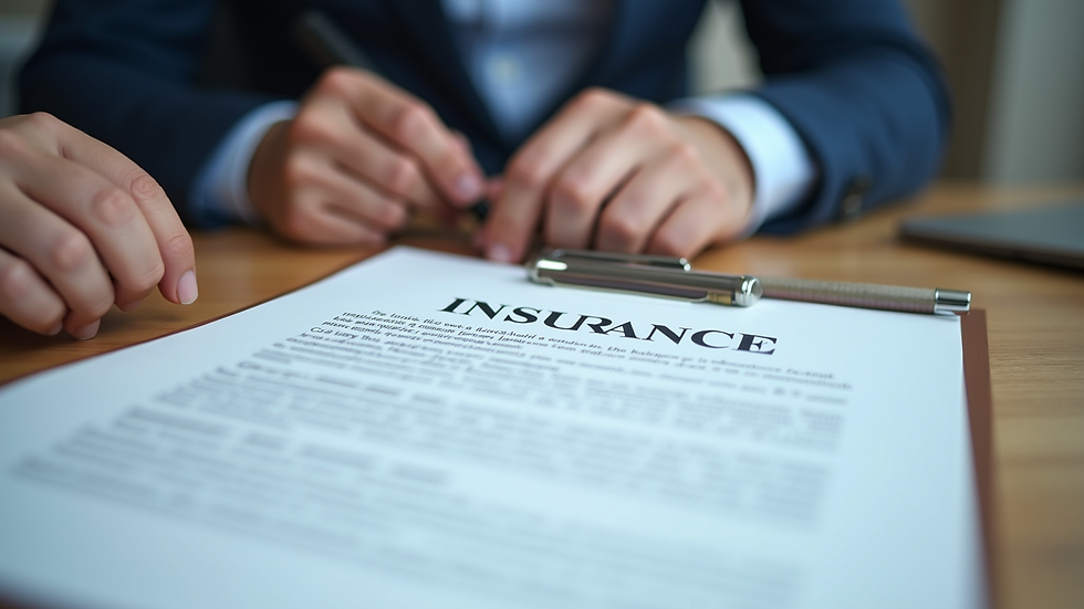 Close-up of business meeting with insurance contract and pen