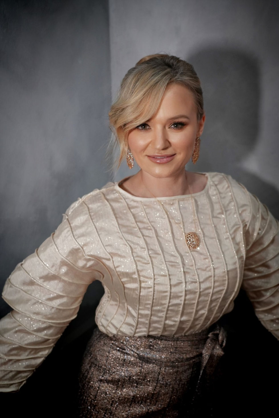 Close portrait in a MASTANI cream textured top with Franco Jewellers earrings in Melbourne, Australia, creative direction and styling by Tamarra McNaught, founder of TITO STYLE