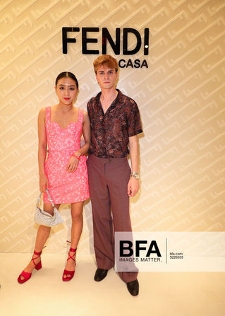 Michael-Chase, right, and Amber Wang attend Fendi Celebrates the Opening of Fendi Casa in Miami Design District on November 30, 2021.