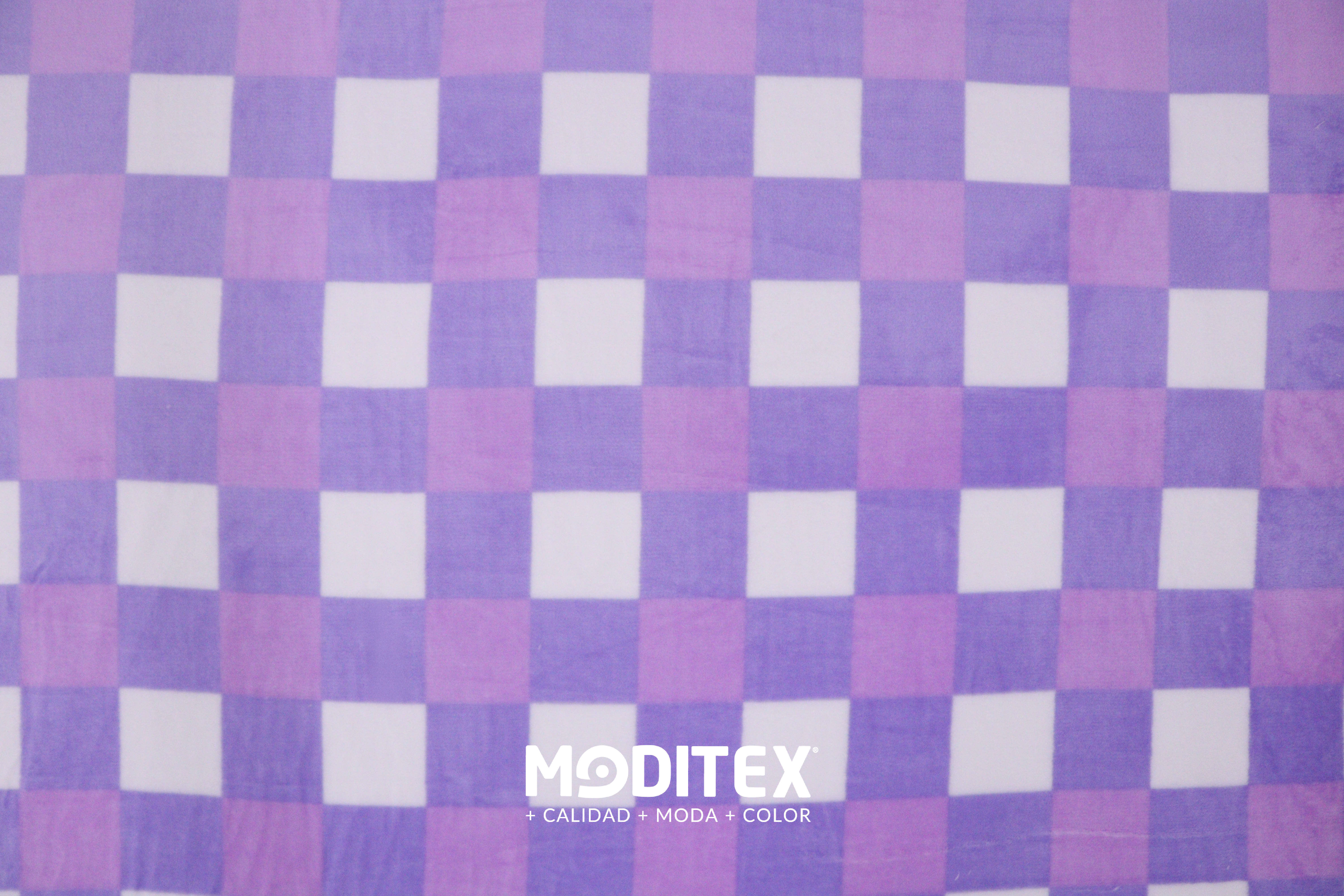 Tela Polar Moda Estampada Cuadros Morado y Blanco - 1.50 m de ancho