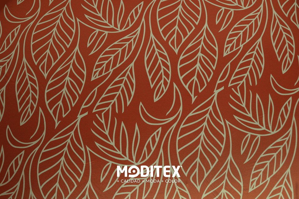 Satín Estampado Hojas Lineales Terracota