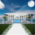 Wedding setting with white structure and blue chairs, event background Corsi di Formazione.