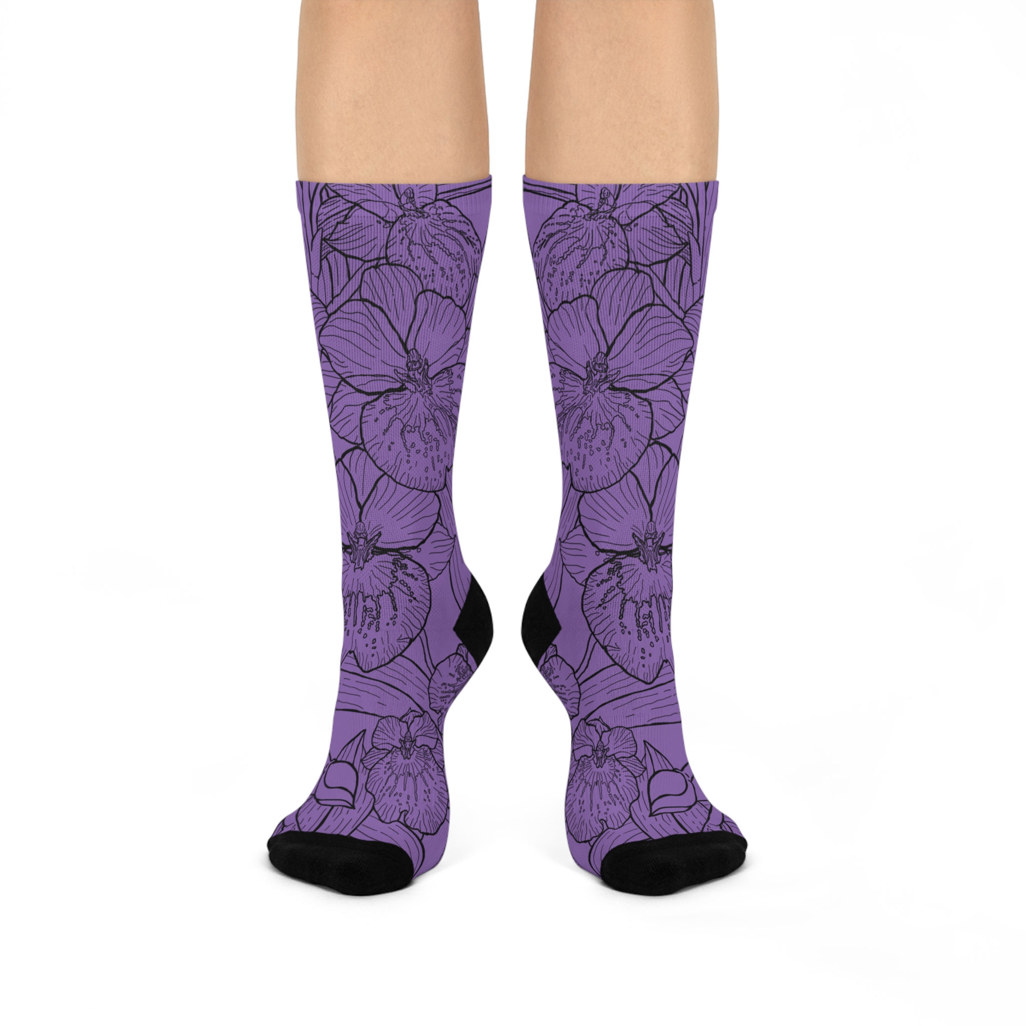 Crew Socks - Purple Orchids Flower Design, 'Realization' Flower Coloring Book
