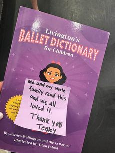 Livington's Ballet Dictionary with a heartfelt note from a young reader.