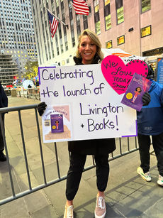 Jessica Wellington promoting the launch of Livington Books at the live Today Show recording.