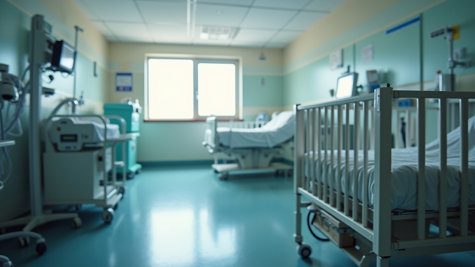 Eye-level view of a NICU room with a crib and medical equipment