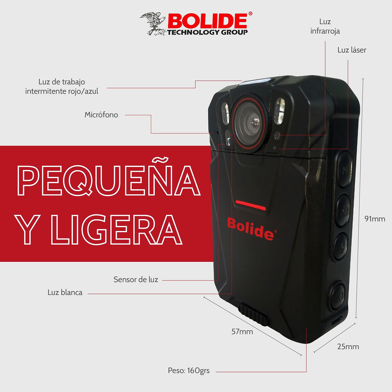 La bodycam de Bolide es 4k, pequeña, ligera, cuenta con pantalla, altavoz, cámara frontal y más.