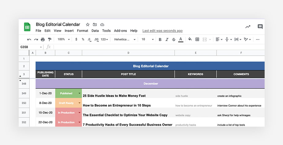 Editorial calendar