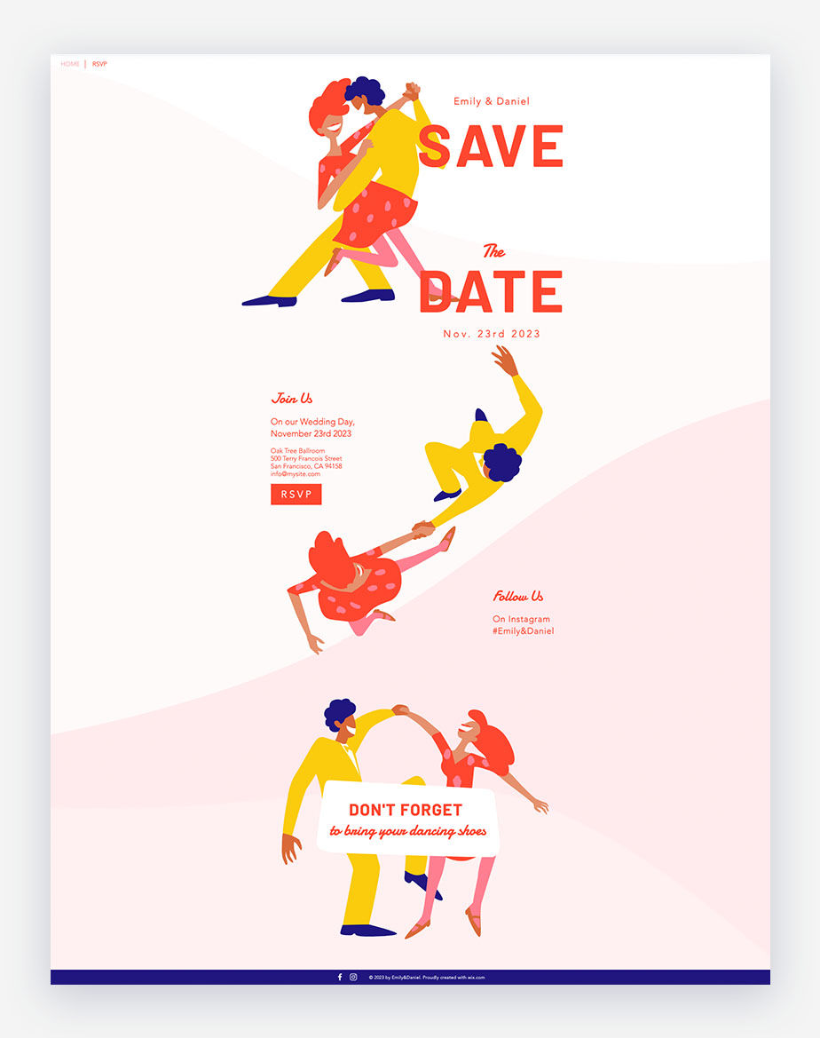 wedding website template with people dancing shown in a Vector illustration