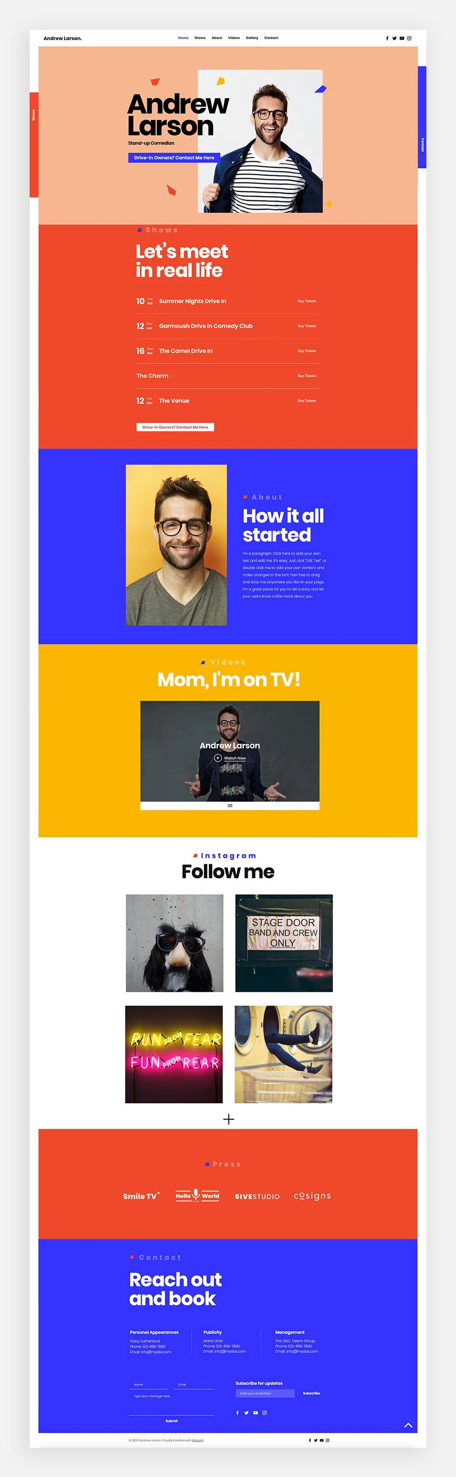 Stand-up Comedian one-page website template 