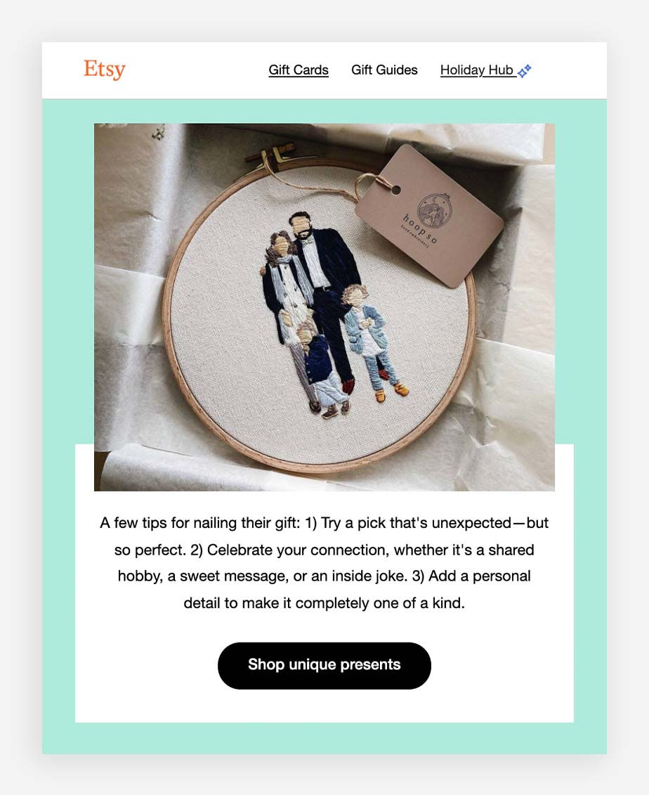 Example of Etsy's email marketing efforts