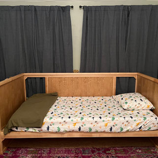 Child's Bed-  single, maple with white oak flake veneer, side shelf