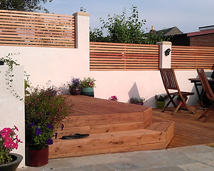 Decking, fencing, render, garden design.