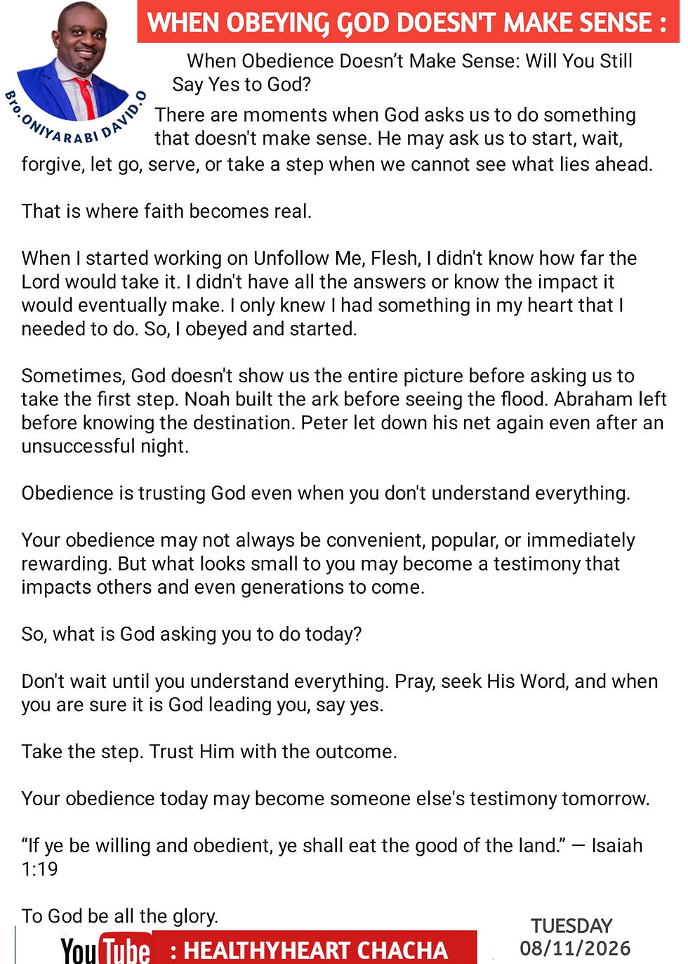 When Obedience Doesn’t Make Sense: By David. O