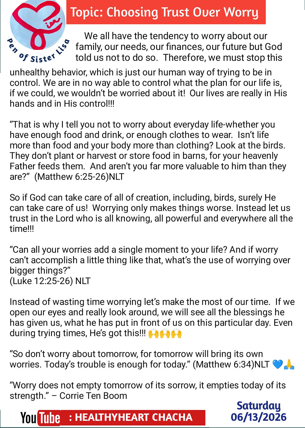 Choosing Trust Over Worry. By Lisa