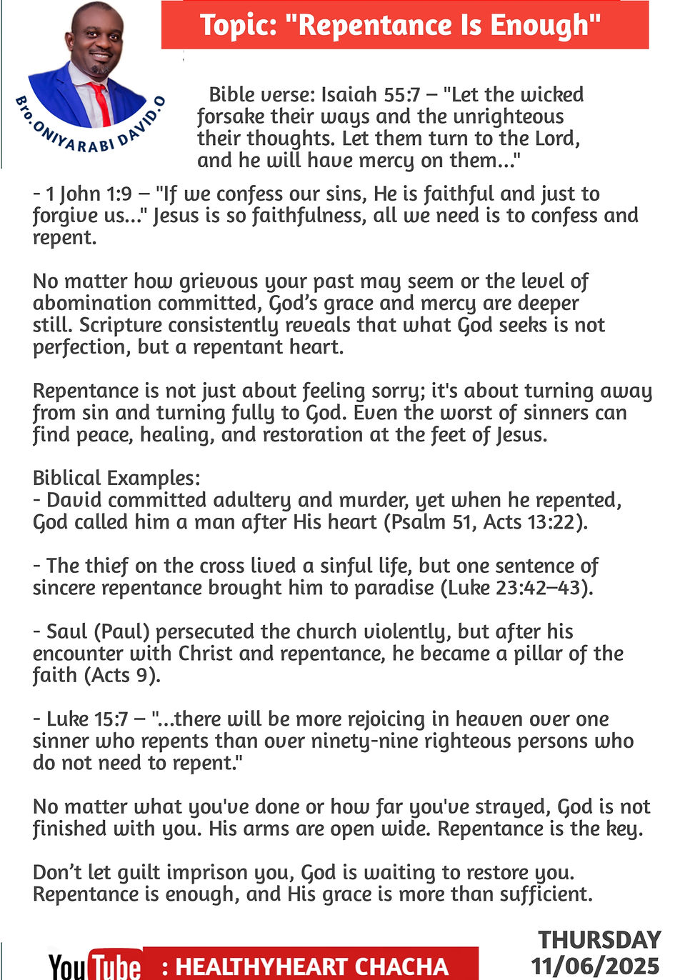 Repentance is Enough!. By David. O