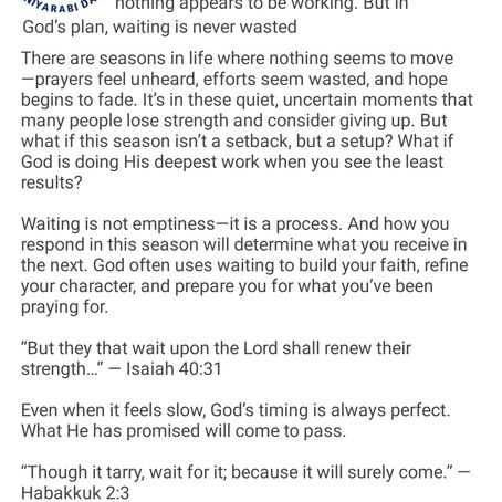 Stay Strong in the waiting. By David. O