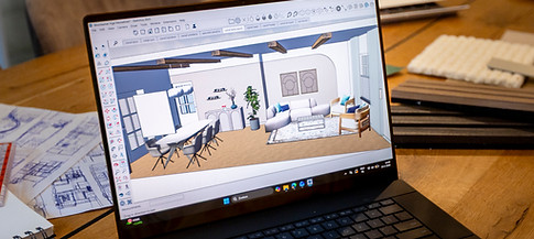 Laptop met 3d visualisatie om ontwerp tot leven te brengen