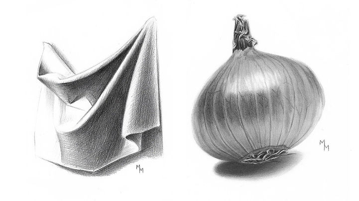 Student still life drawing using blending technique.