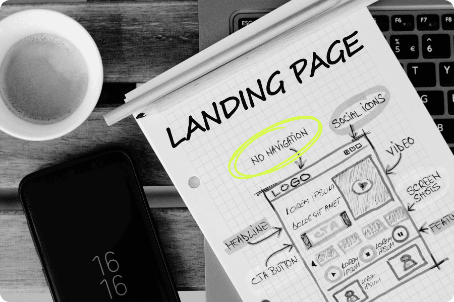 desenho com mapa visual da estrutura de uma landing page