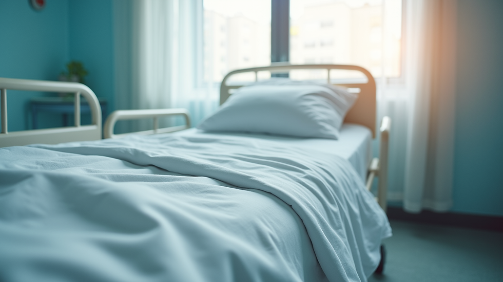 Close-up view of a refurbished hospital bed with clean linens
