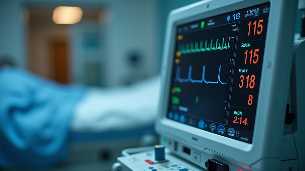 Eye-level view of a patient monitoring device displaying vital signs