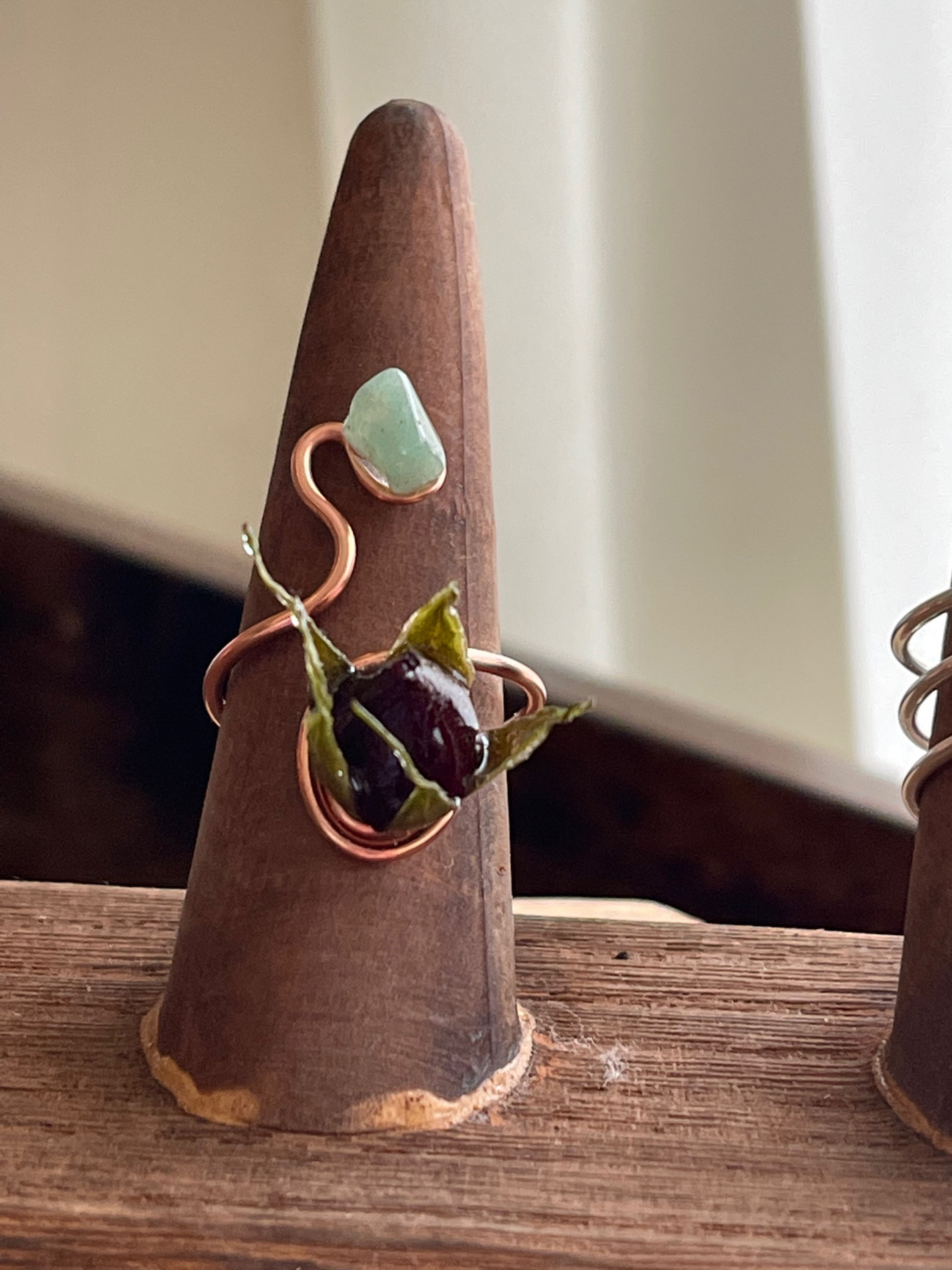 Baby Rose Ring with aventurine stone 