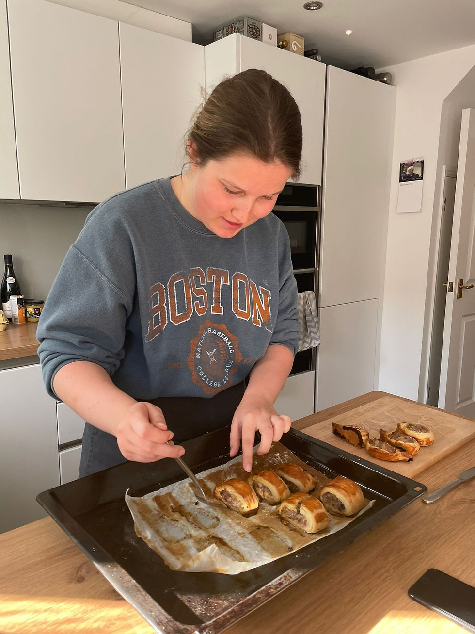 Apple and red onion sausage rolls