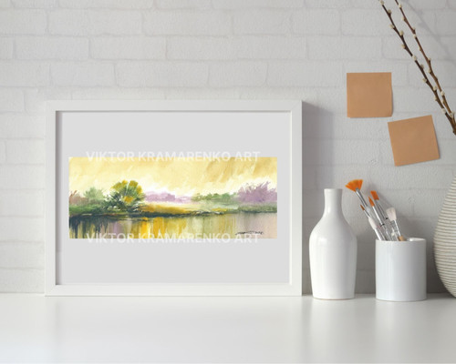 Golden sunrise over the water | Painting Size: 3.9