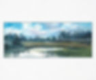 Original watercolor painting of a tranquil pond at the foot of rolling mountain ridges, by Viktor Kramarenko