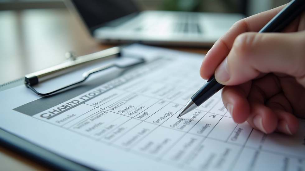Close-up view of a person filling out a health insurance comparison chart