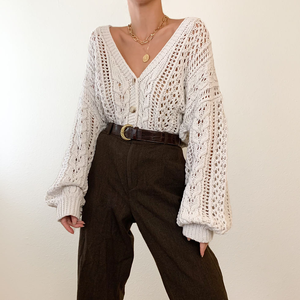 Ivory Balloon Sleeve Open Knit Cardigan