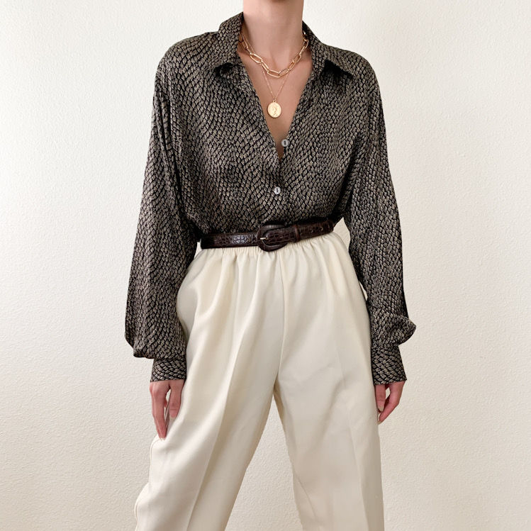 Silk Print Button Up Blouse