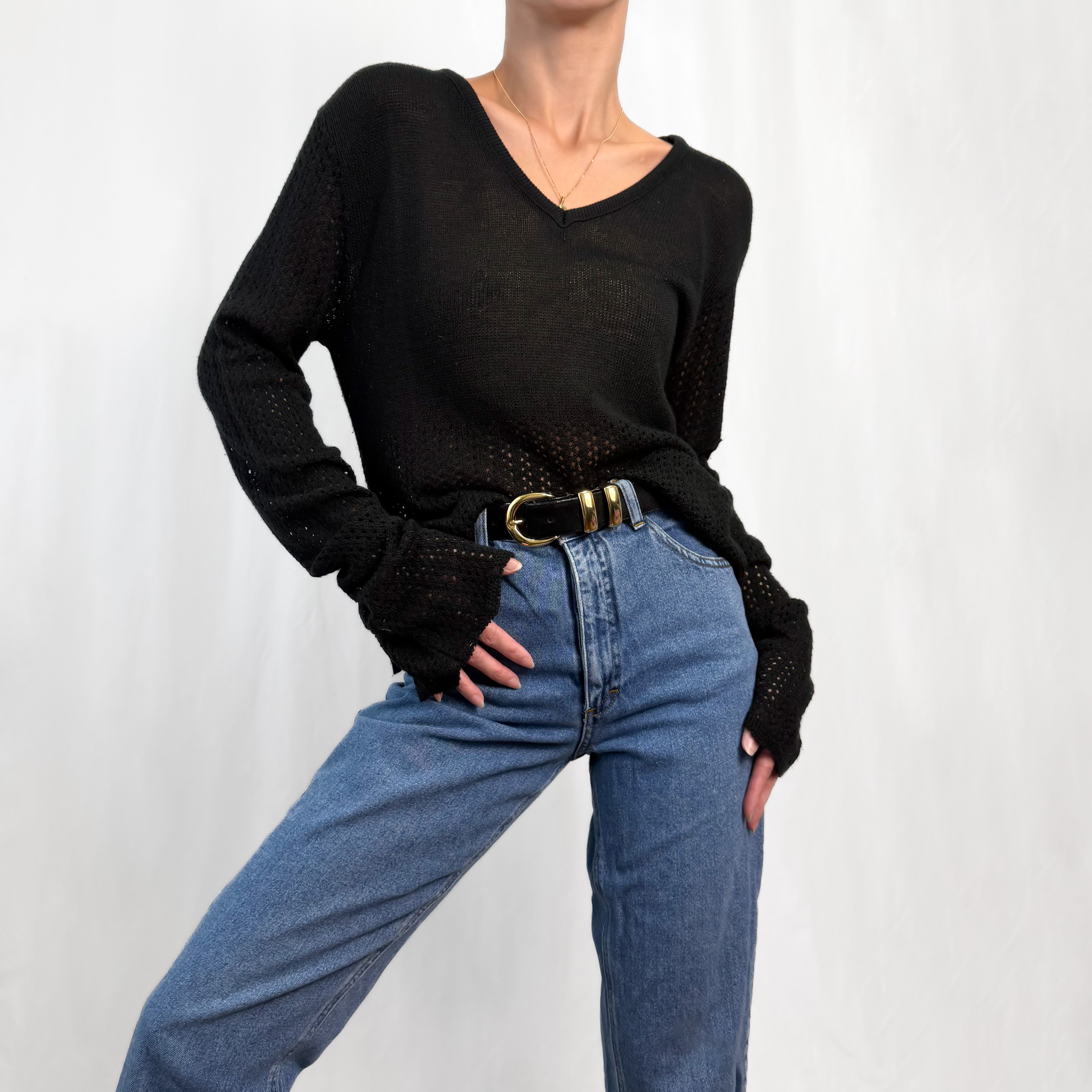 Onyx Open Knit Bell Sleeve Sweater XS-M