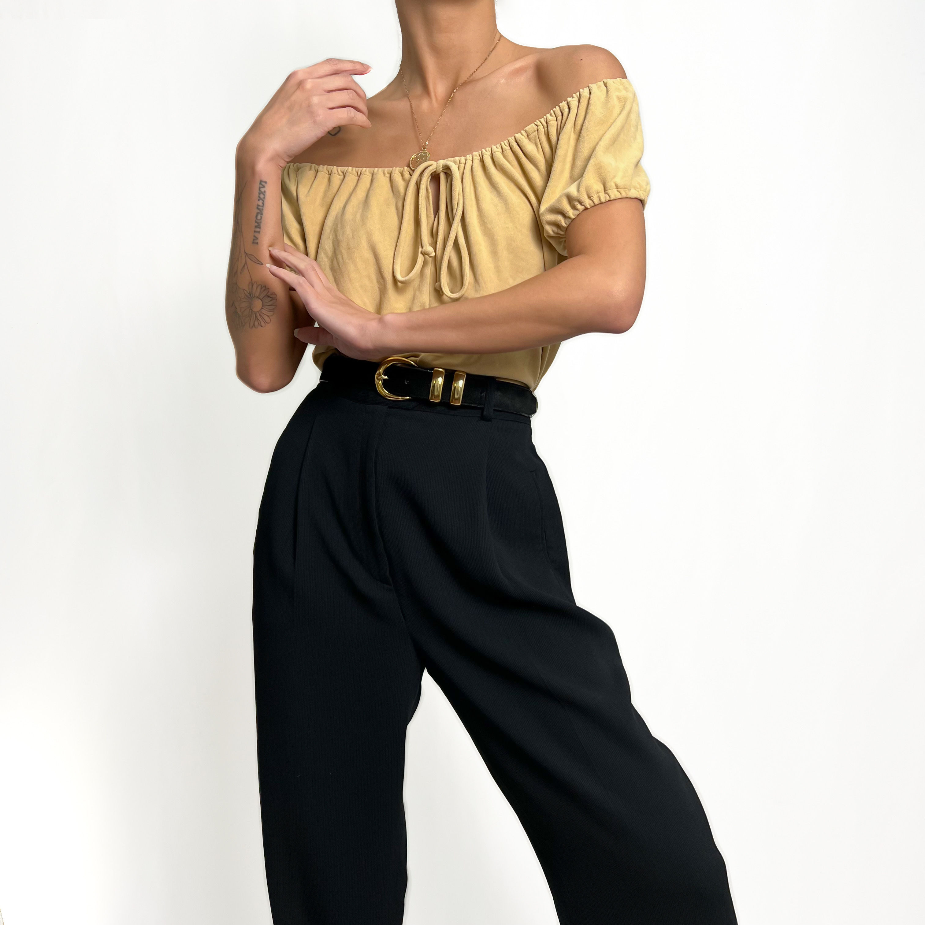 Pale Gold Faux Suede Milkmaid Top XS-M