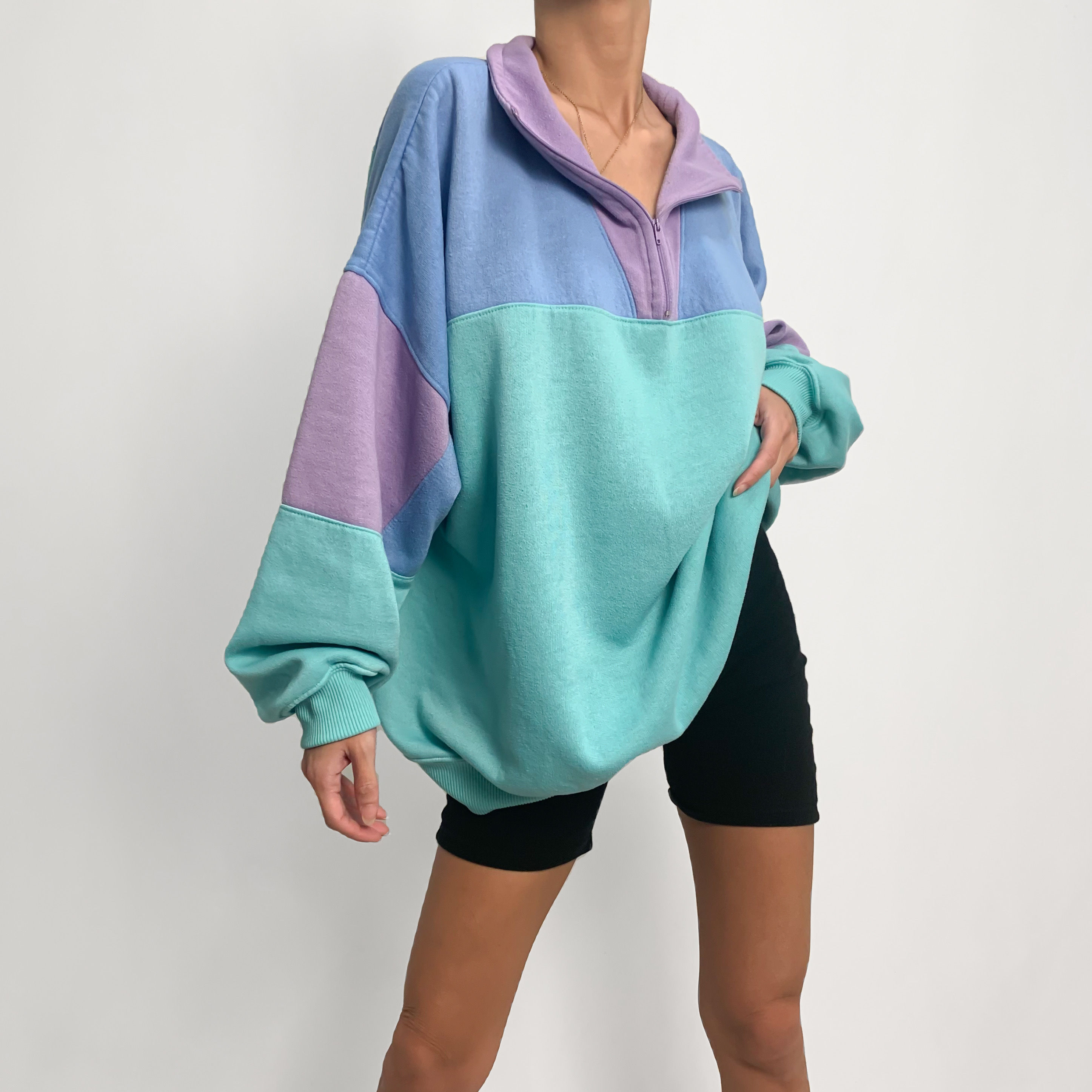 Pastel Color Block Half-Zip Pullover XS-XL