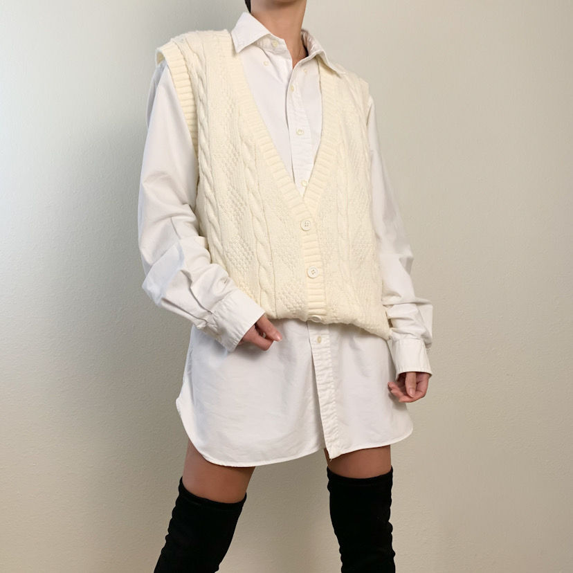Oversized Ivory Button-Through Knit Sweater Vest