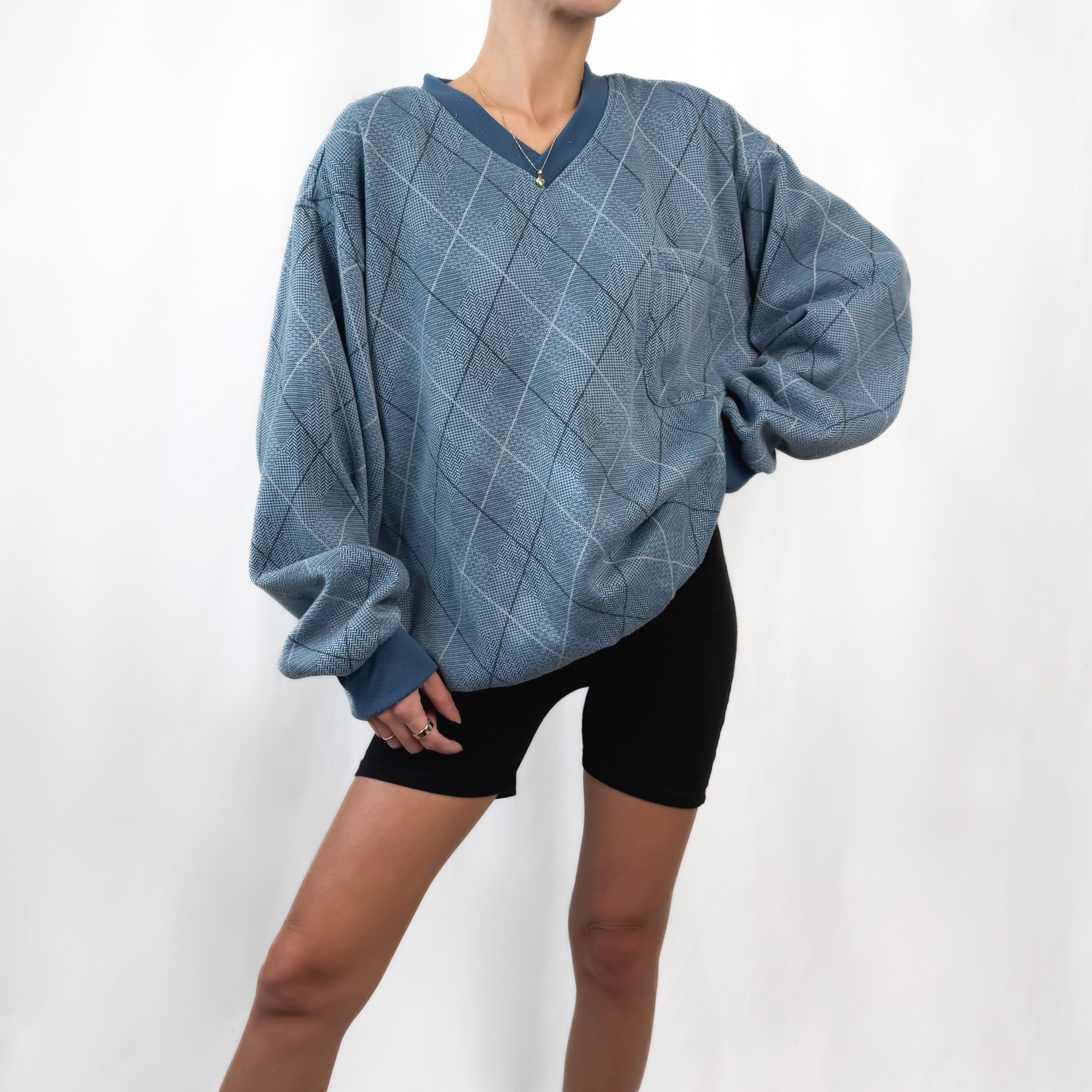 Cerulean Plaid Fleece Sweater M-XL