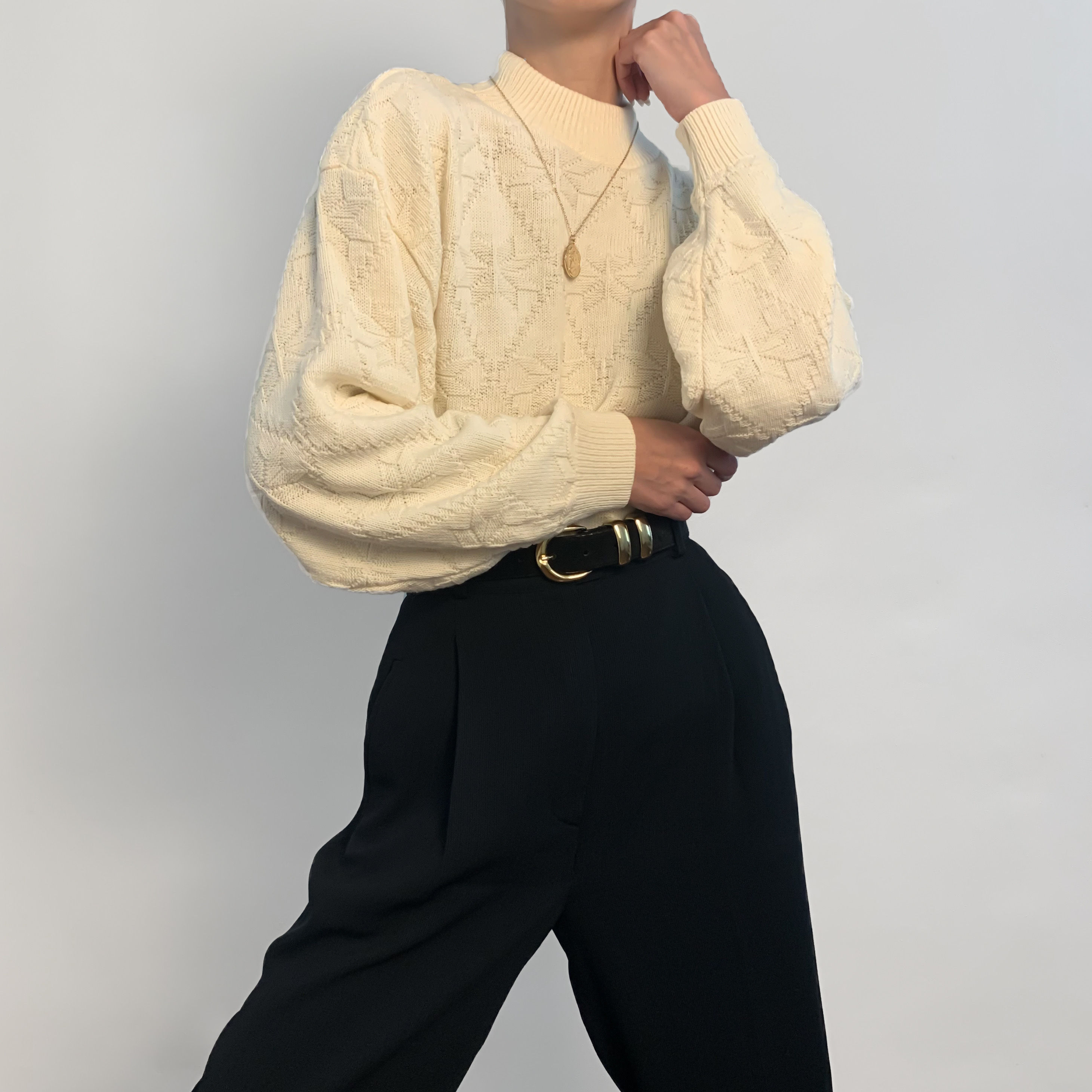 Ivory Snowflake Mock Neck Sweater XS-M