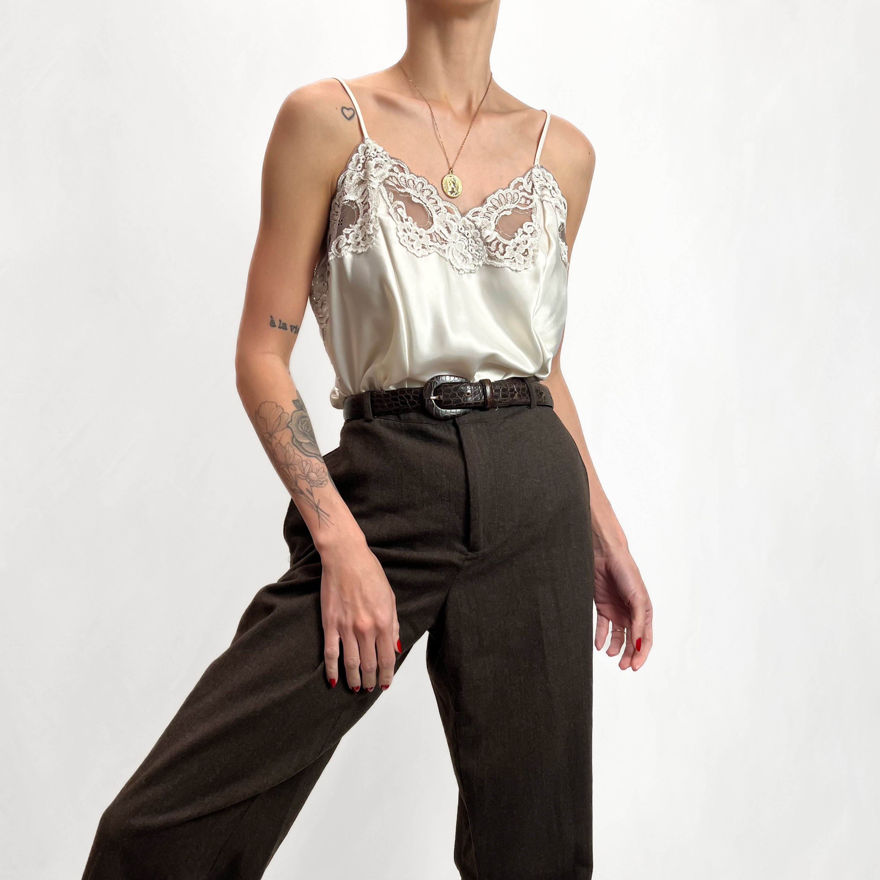 Dove Satin Lace-Trimmed Cami Medium