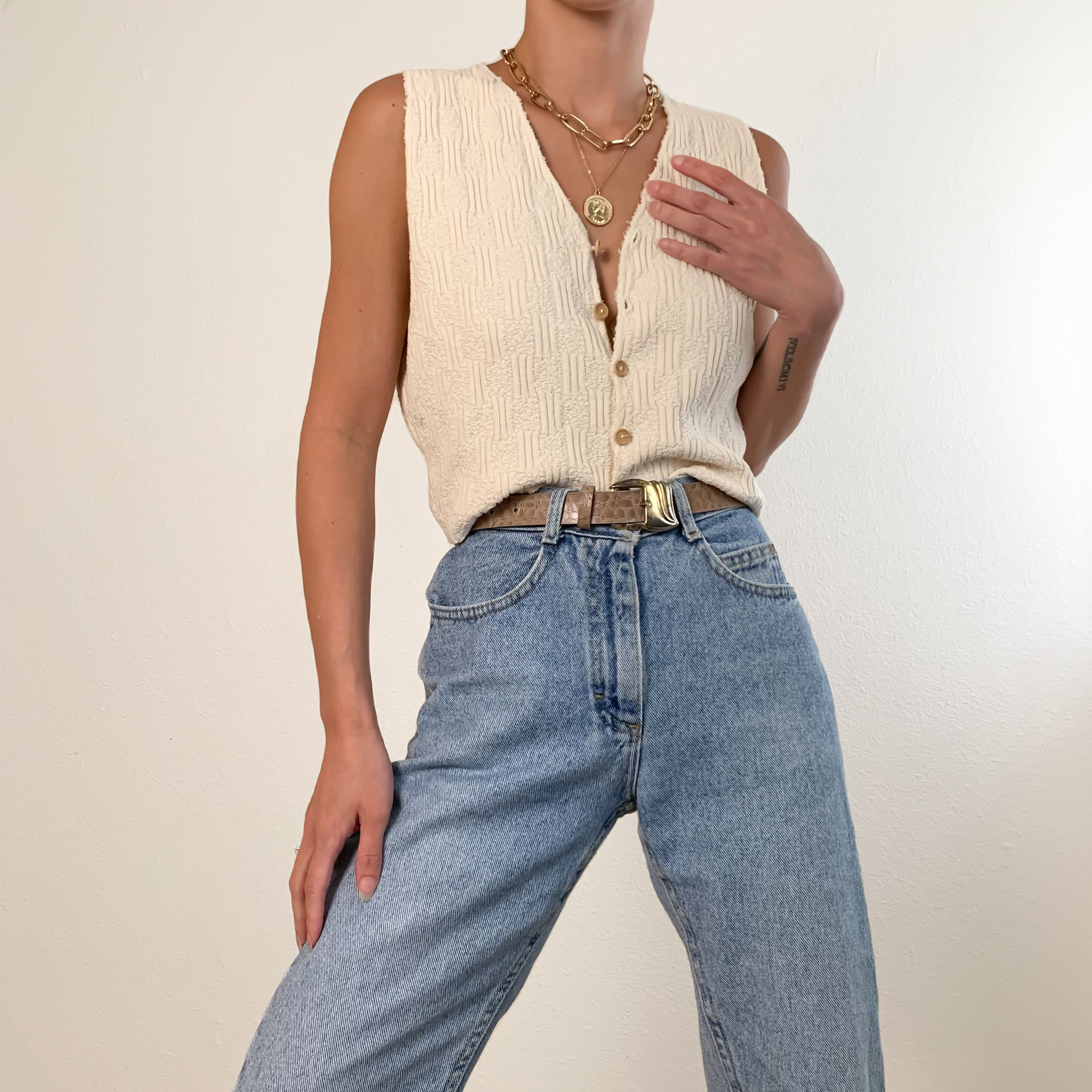 Cream Semi-Cropped Knit Tank