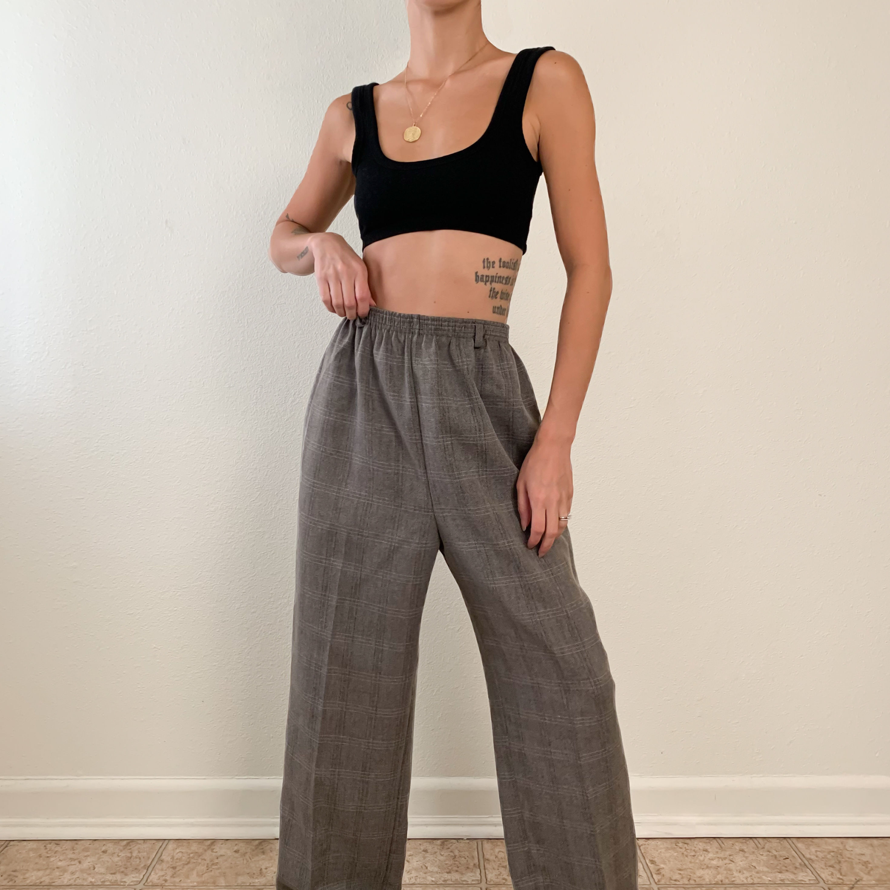 Charcoal Plaid High Rise Easy Pants 27"-31"