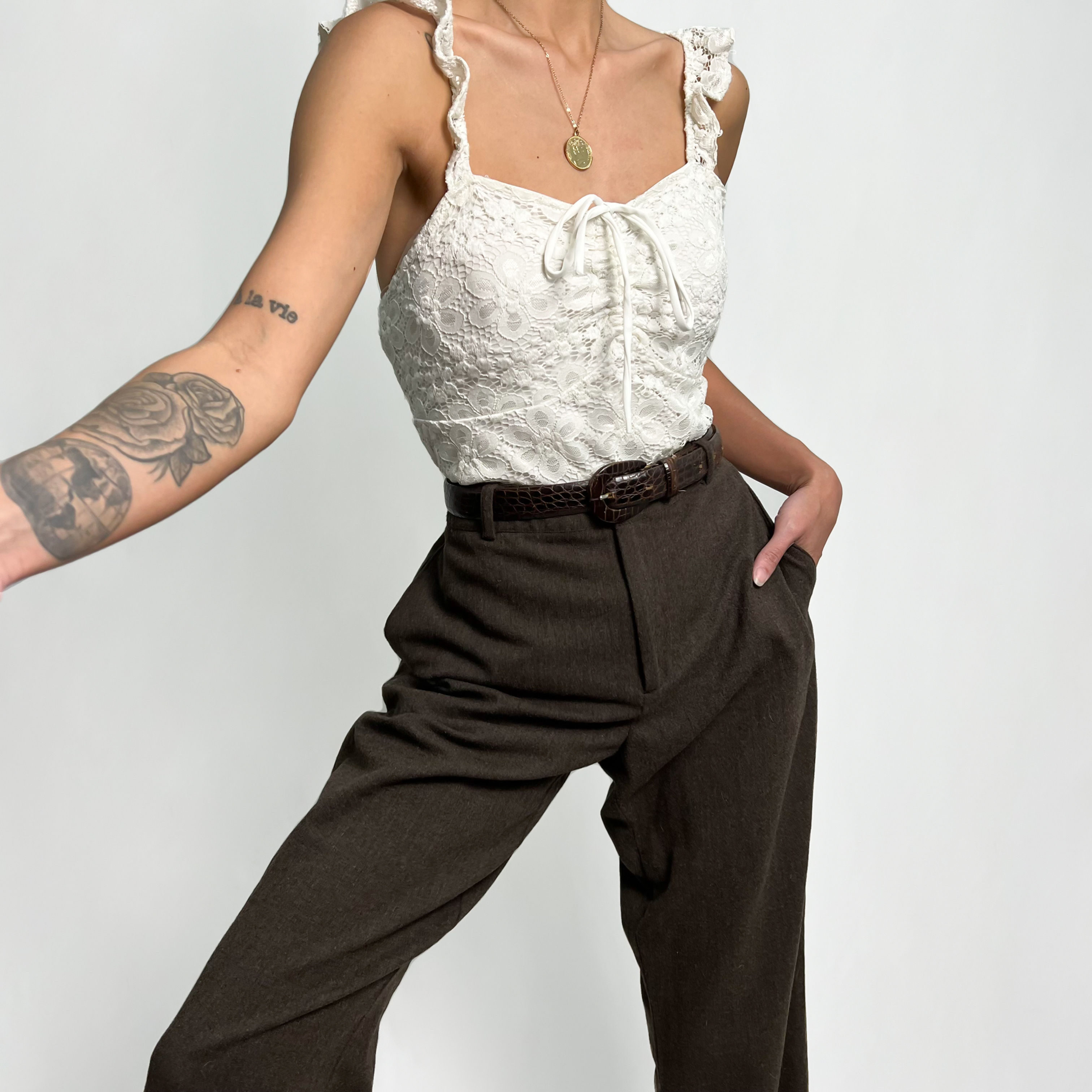 Ivory Lace Flutter Sleeve Tank S-M