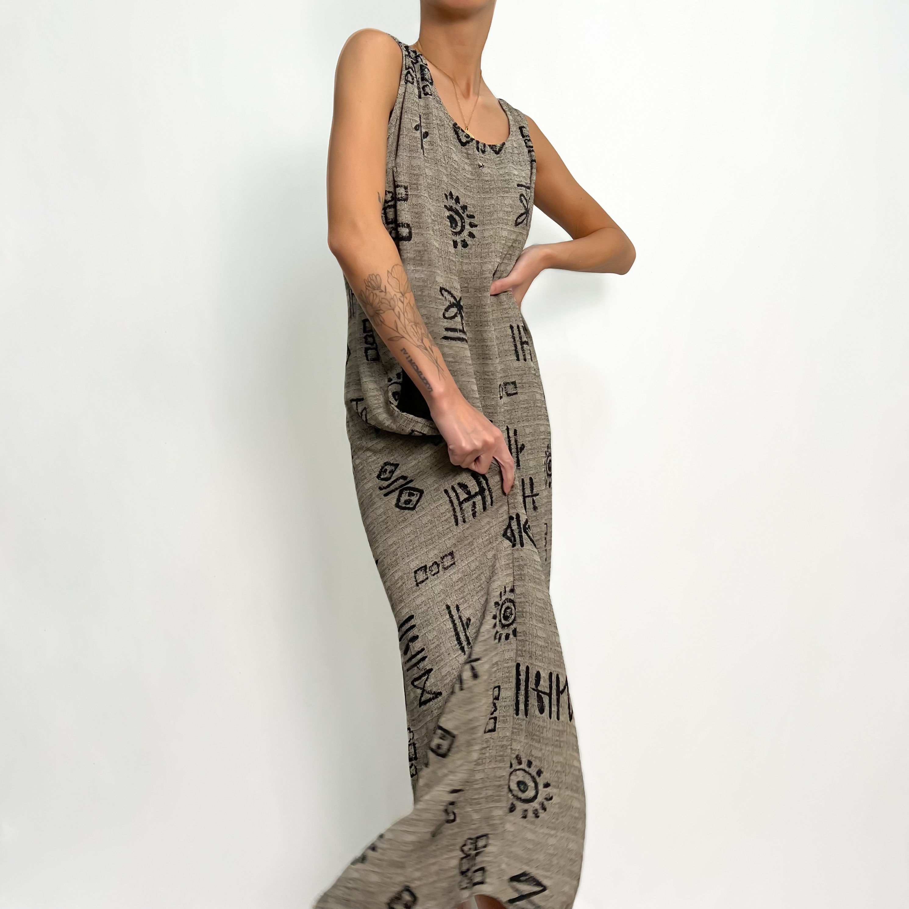 Mocha Abstract Midi/Maxi Tank Dress S-M
